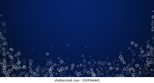 Soap bubbles abstract background. Blowing bubbles on winter sky background. Artistic soapy foam overlay template. Likable vector illustration.