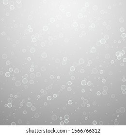 Soap bubbles abstract background. Blowing bubbles on light grey background. Bold soapy foam overlay template. Exquisite vector illustration.