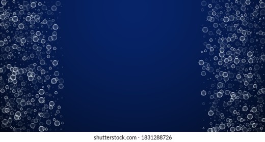 Soap bubbles abstract background. Blowing bubbles on dark blue night background. Breathtaking soapy foam overlay template. Awesome vector illustration.