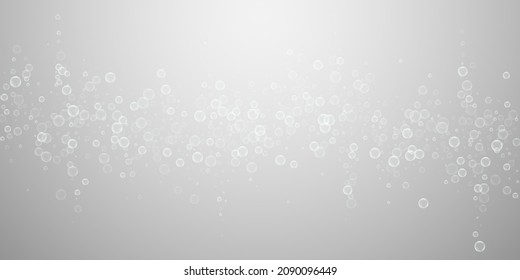 Soap bubbles abstract background. Blowing bubbles on light grey background. Artistic soapy foam overlay template. Fetching vector illustration.