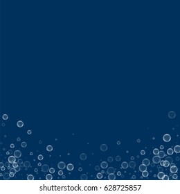 Soap bubbles. Abstract bottom with soap bubbles on deep blue background. Vector illustration.