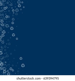 Soap bubbles. Abstract left border with soap bubbles on deep blue background. Vector illustration.
