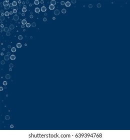 Soap bubbles. Abstract left top corner with soap bubbles on deep blue background. Vector illustration.