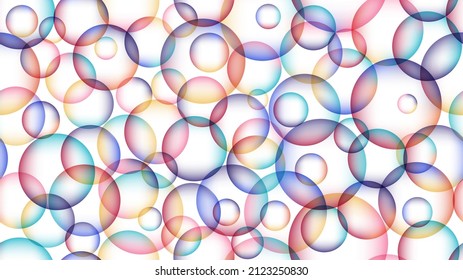 Soap Bubbles. Abstract Multicolored Seamless Pattern Of Overlapping Transparent Circles With Gradient Fill On A White Background. Vector Illustration.