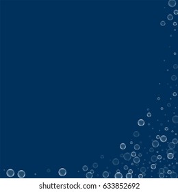 Soap bubbles. Abstract right bottom corner with soap bubbles on deep blue background. Vector illustration.