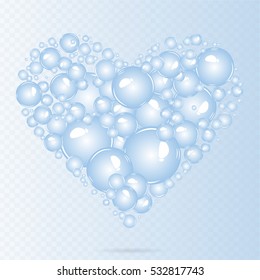 Soap bubbles background. Air bubbles. Bubbles in form of heart.