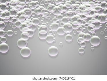 Soap bubbles background with rainbow colored airy foam