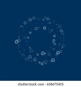 Soap bubbles. Bagel shaped frame with soap bubbles on deep blue background. Vector illustration.