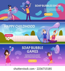 Pancartas de burbujas de jabón. Zona de juegos con jabón para niños felices atracción de agua plantillas horizontales vectoriales exactas para proyectos de diseño de impresión