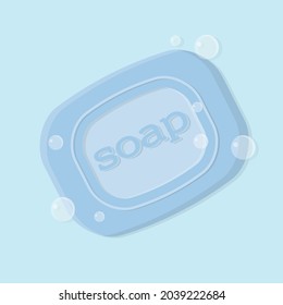 Soap with bubbles. Bar of hard soap. Vector illustration in a flat style.
