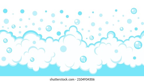 Soap bubbles border. Blue cartoon effervescent suds frame. Vector fizz background illustration.