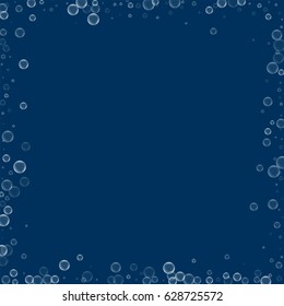 Soap bubbles. Chaotic frame with soap bubbles on deep blue background. Vector illustration.
