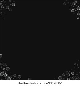 Soap bubbles. Corners with soap bubbles on black background. Vector illustration.