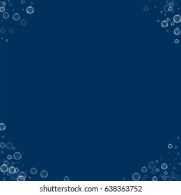 Soap bubbles. Corners with soap bubbles on deep blue background. Vector illustration.