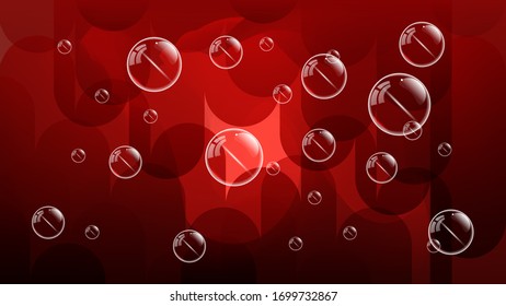 soap bubbles of different sizes against the background of overlapping abstract shapes of dark red tones with smooth wavy edges. art wallpaper. vector