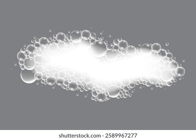 Soap bubbles, displaying unique designs, gracefully float on a plain gray surface