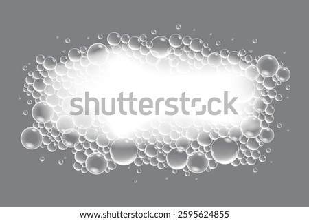 Soap bubbles, displaying unique designs, gracefully float on a plain gray surface