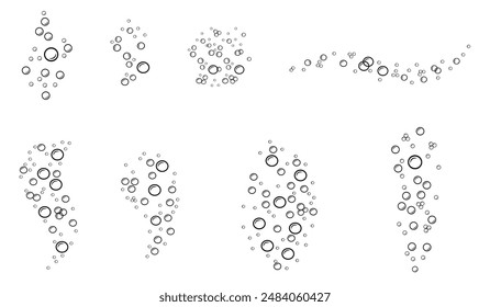 Soap bubbles in doodle style. Vector illustration of carbonated elements. Linear illustration of foam of various shapes.