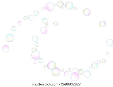 As bolhas de sabão voavam aleatoriamente sobre um fundo branco. Vetor