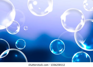 Soap bubbles floating in the evening sky background vector