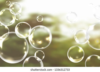 Bolhas de sabão flutuando no vetor de fundo verde