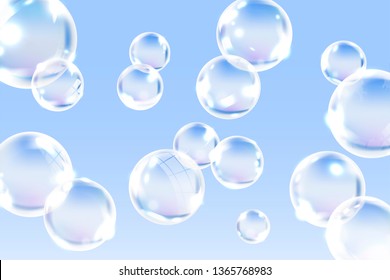 Soap bubbles floating into the sky background vector