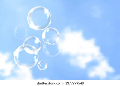 Soap bubbles floating into the sky background vector