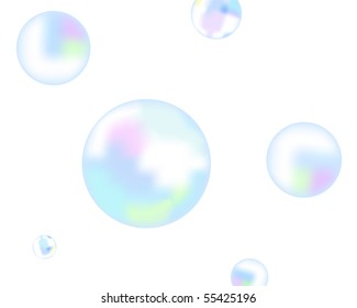The soap bubbles fly on a white background