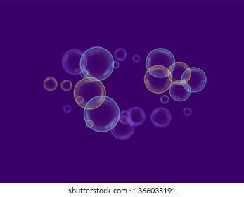 Soap bubbles fly. A poster with colored bubbles. Concept of cleanliness. Foam from soap. Beauty treatment.