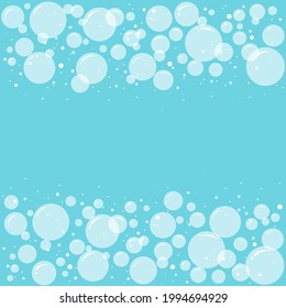 Burbujas de jabón y fondo de espuma, concepto de vector de lavandería, patrón de suds transparentes, borde de jabón. Resumen ilustración limpia