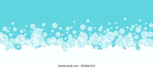 Soap bubbles and foam border. Suds vector background. Abstract illustration
