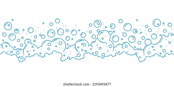 Burbujas de jabón y fondo de línea de vector de espuma, patrón de contorno de suds transparentes. Ilustración abstracta