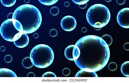 Las burbujas de jabón son espumosas realistas con colores arcoiris en un fondo transparente aislado. Burbujas de jabón transparentes realistas con reflexión de arcoiris establecen elementos de diseño aislados.