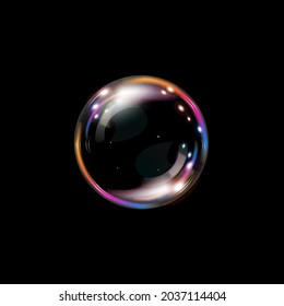 Soap bubbles foamy realistic. water bubbles with rainbow reflections in an isolated transparent background.