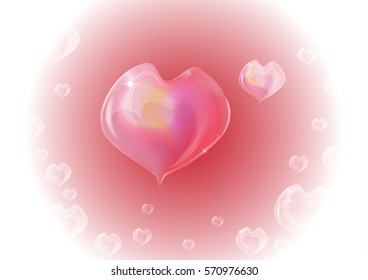 Soap bubbles heart-shaped. Valentine`s Day greeting card. Love conception.