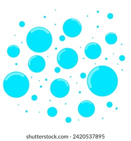 Soap bubbles icon of different sizes isolated on white background. Blue foam pattern. Vector illustration