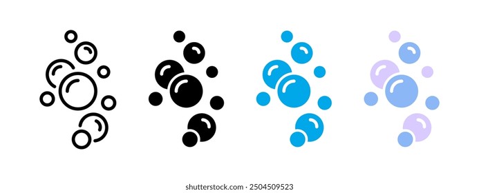 Soap bubbles icon. Foam bubble symbol. Sparkling water vector illustration. Fizzy soda drops sign. Oxygen sphere pictogram. Clean wash suds concept. Blue blowing bubbles icon set isolated.