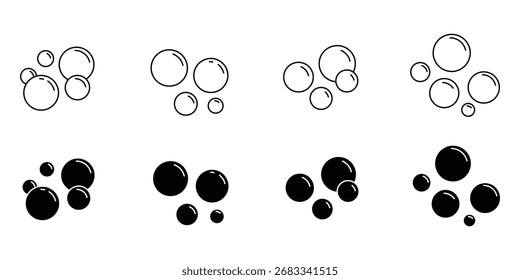Icono de burbujas de jabón. Símbolo de burbuja de espuma. Ilustración vectorial de agua con gas. Signo de gotas de refresco efervescente. Pictograma de esfera de oxígeno. eps 10