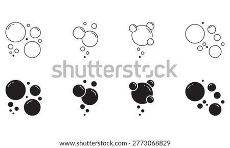 Soap bubbles icon. Foam bubble symbol. Sparkling water vector illustration. Fizzy soda drops sign. Oxygen sphere pictogram. Clean wash suds concept. Blue blowing bubbles icon set