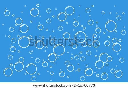 Soap bubbles icon. oxygen bubbles in water. Foam shampoo isolated on blue background. Vector illustration