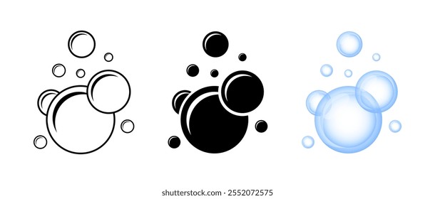 Soap Bubbles Icon Set. Different styles. Vector icons