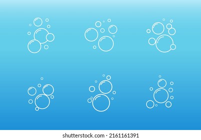 Icono de burbujas de jabón. Juego de burbujas de oxígeno en el agua. champú de espuma aislado de fondo azul. Ilustración del vector