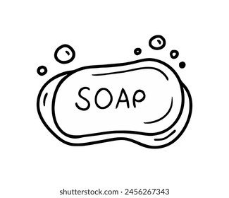 Icono de jabón con burbujas. Ilustración vectorial en estilo doodle. Aislado en blanco.