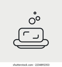 Icono de la línea de jabón con burbujas. El concepto de lavado de manos. Producto de higiene personal, cuidado de la piel. Ilustración del vector
