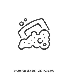 Soap with bubbles line icon. linear style sign for mobile concept and web design. A bar of soap with bubbles outline vector icon. Hygiene symbol, logo illustration. Vector graphics