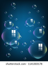 Soap bubbles on blue background