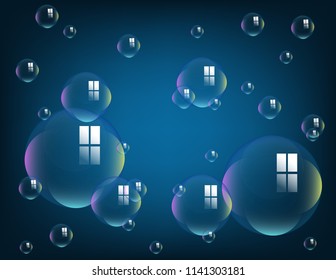 Soap bubbles on blue background