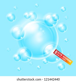 Soap bubbles on blue background. Background can be easy changed.