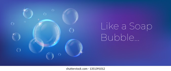 Soap bubbles on blue background vector banner template. Eps 10 for websites, frontpages, landing pages, social media banners. 