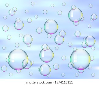 Soap bubbles on blue background